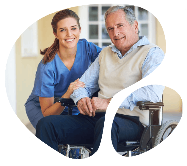 Smiling nurse with elderly patient